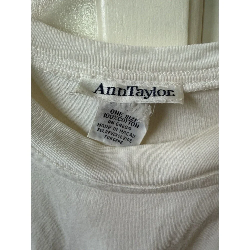 Vintage 90s Ann Taylor White T Shirt One Size Single Stitch 100% Cotton